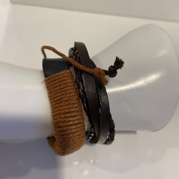 Multi-Layered genuine Leather  Rope Bracelet Set of 2 Unisex funky brown - Picture 7 of 12